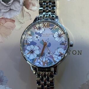 Olivia Burton Blooms Watch With 34mm Lilac Floral Face & Silver Bracelet